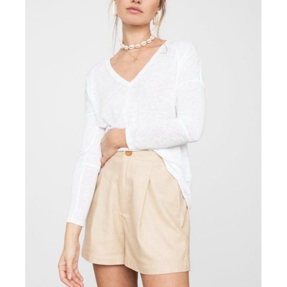 NWT Rails White Long Sleeve Aden Top Size XS Linen Slub